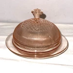 Jeannette Homespun Pink Butter Dish W/ Cover. Fixed Price $48.00.