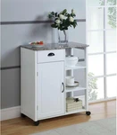 King's Brand White Finish Wood & Marble Vinyl Top Kitchen Storage Cabinet Cart. Fixed Price $154.48.