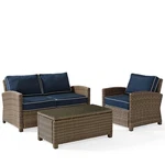 Crosley Furniture Bradenton 3 Piece Fabric Patio Sofa Set In Brown And Navy. Fixed Price $1312.99.