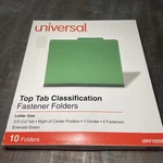 Universal 10202 Top Tab Classification Letter Size Fastener Folders Green Box. Fixed Price $12.95.