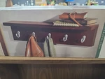 Dark Brown Solid Wood Wall Mounted Coat Rack With Shelf, 5 Hooks - Kitchen. Fixed Price $25.74.