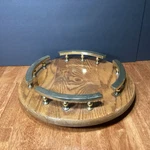 Vintage Wooden Oak Lazy Susan Turntable Kitchen Organizer With Brass Rails 13. Fixed Price $28.00.