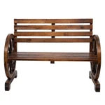 Wagon Wheel Wooden Bench Chair Loveseat Patio Garden Brown Home &. Fixed Price $69.99.