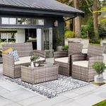 Gray 4-PIECE Wicker Outdoor Patio Conversation Furniture Sofa Set With Beige Cus. Fixed Price $196.82.