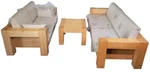 Oak Sofa Love Seat, Coffee Table And Chair Set With Removable Accent Cushion. Fixed Price $450.00.