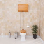 Light Oak High Tank Pull Chain Toilet Elongated White Bowl Renovators Supply. Fixed Price $1249.99.