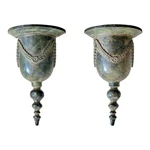 Vintage Pair Of Verdigris Brass Bell-form Decorative Finials / Architectural. Fixed Price $250.00.