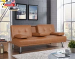 Faux Leather Futon Sofa Modern Style With Cupholders And Pillows Brown. Fixed Price $227.48.