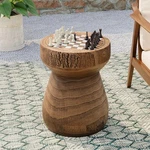 Rustic Wood Chess Board Table Outdoor Patio Side Stool Mushroom Shape Accent Set. Fixed Price $83.76.