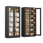 71" Tall Lockable Display Cabinet Curio Bookshelf With Glass Doors Black. Fixed Price $169.99.