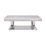 Acme Zander Coffee Table White Printed Faux Marble Mirrored Silver Finish. Fixed Price $978.99.
