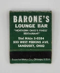 Matchbook Barone's Lounge Front Strike/ Unstruck Sandusky, Ohio. Fixed Price $7.95.