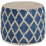 Simpli Home Edgeley Boho Round Pouf In Classic Blue And Natural Woven Braided.... Fixed Price $136.14.