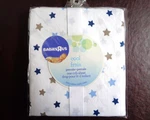 Babies Us One Percale Fitted Crib Sheet White W/blue & Gold Stars 28" X 52". Fixed Price $16.00.