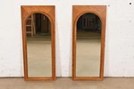 Thomasville Mid-century Modern Burled Walnut Framed Arched Wall Mirrors, Pair. Fixed Price $1595.00.