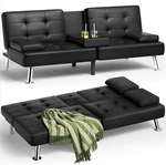 Homall Futon Sofa Bed, Leather Couch With Removable Armrests Black. Fixed Price $199.99.