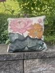 Vintage Wool Needlepoint Cushion Pillow Cover Lotus Flower Floral Square. Fixed Price $40.00.
