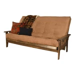Pemberly Row Queen Futon With Peat Fabric Mattress In Tan And Walnut. Fixed Price $785.66.
