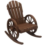 Rustic Wood Adirondack Rocking Patio Chair W/ Slatted Design, Wheel Armrests. Fixed Price $107.99.