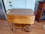 1970'S Ethan Allen Early American Solid Maple Drop-leaf Tea Cart. Fixed Price $225.00.
