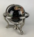 14" Tall Artisan Gemstone World Globe Black Ocean 3- Leg Silver Table Stand. Fixed Price $149.00.