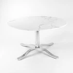 Nicos Zographos Round 54 White Marble Stainless Alpha Dining Conference Table. Fixed Price $5750.00.