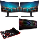 Deco Gear Dual 34" 3440X1440 21:9 Ultrawide Curved Monitor + Keyboard, Mouse Pad. Fixed Price $574.99.