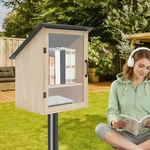 Premium Pine Wood Little Free Library Book Cabinet 2-TIER Organizer. Fixed Price $38.55.