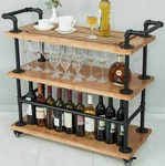 Industrial Bar Serving Carts Kitchen Rolling Wine Rack Solid Wood Home Furniture. Fixed Price $289.99.