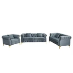 Pemberly Row 3-PCS Living Room Set Velvet Sofa & Golden Rivets-gray. Fixed Price $1383.05.