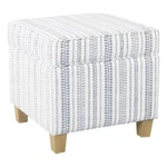 Benjara Pyp Square Storage Ottoman- 18" Blue White Striped- Brown Legs. Fixed Price $123.99.