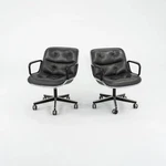1987 Charles Pollock For Knoll Desk Chair In Blue Grey Leather 1X Available. Fixed Price $950.00.