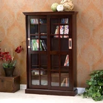 Media Cabinet Sliding Glass Doors Espresso Storage Dvd Cd Organizer Shelf. Fixed Price $340.46.