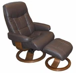 Fjords Muldal Large Recliner Comfort Chair - Havana Leather Walnut Wood Stain. Fixed Price $1795.00.