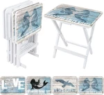 Coastal Beach Tv Trays Set Of 4 With Stand - Mermaid & Shore Birds Design. Fixed Price $271.99.