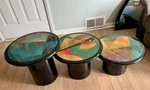 Rare Vintage 1990S Global Village Coffeehouse Empire Art Nesting Tables Set 3. Fixed Price $450.00.