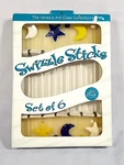 New Open Box Set Of 6 Ls Arts Venezia Glass Swizzle Sticks, Moons & Stars. Fixed Price $20.99.