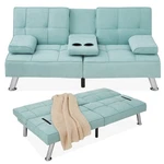 Best Choice Products Linen Upholstered Convertible Sofa Bed Futon 2 Cupholders. Fixed Price $149.99.