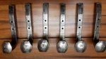 Set Of 6 Railroad Spikes Hooks Hangers Rustic Industrial Coat-hat Brushed Steel. Fixed Price $28.90.