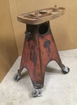 **vintage Mcm Iron Pedestal Base W/castor Wheels Industrial Table Red 24". Fixed Price $179.49.