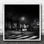 Stroll Moonlight City Urban Street Woman Dog Buildings Night Square Art Print. Fixed Price $66.56.