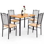 Costway 5 Pc Dining Set Wood Metal 30" Table And 4 Chairs Black Kitchen Breakfas. Fixed Price $252.09.
