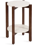 Moxley Round Side Table - White Marble & Walnut Tiered Pedestal Design. Fixed Price $228.99.