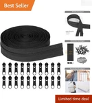 Black Nylon Zipper Set - 5 Yards With 20 Sliders For Sewing Projects. Fixed Price $17.98.
