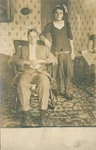 1920S Man And Lady Posing Rocking Chair, Flapper Dress, Rppc. Fixed Price $9.99.