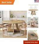 Round Dining Table For 4-6 People 47 Inches Kitchen Living Room Oak. Fixed Price $372.75.