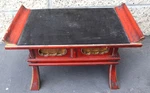 Antique Japanese Black & Red Lacquer Wood Offering Table W/ Drawers Stool Asian. Fixed Price $170.00.