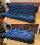 72" Memory Foam Futon Sofa Bed, Blue Faux Suede Convertible Sleeper Couch. Fixed Price $272.99.