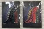 Green & Red Godzilla Tower Rare New Mondo Tom Whalen Sdcc 2022 Enamel Pin Set. Fixed Price $75.00.