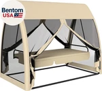 3-SEAT Patio Swing Chair, Porch Bed With Convertible Backrest, Cushion, Ca. Fixed Price $498.43.